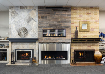 fireplace showroom with custom surrounds