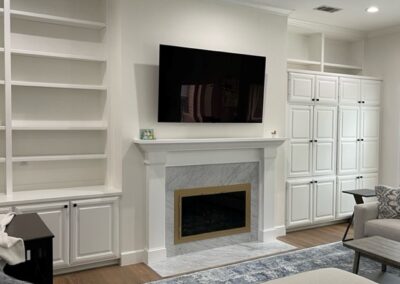Modern Stoll Glass Doors-White Mantel with bookcases