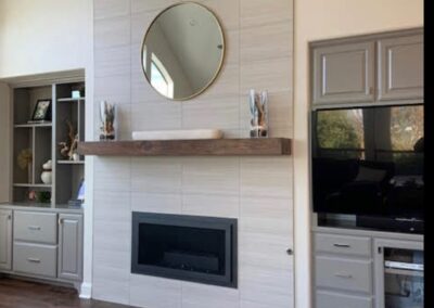 Modern Stoll Glass Doors-White Tile Surround with wood shelf