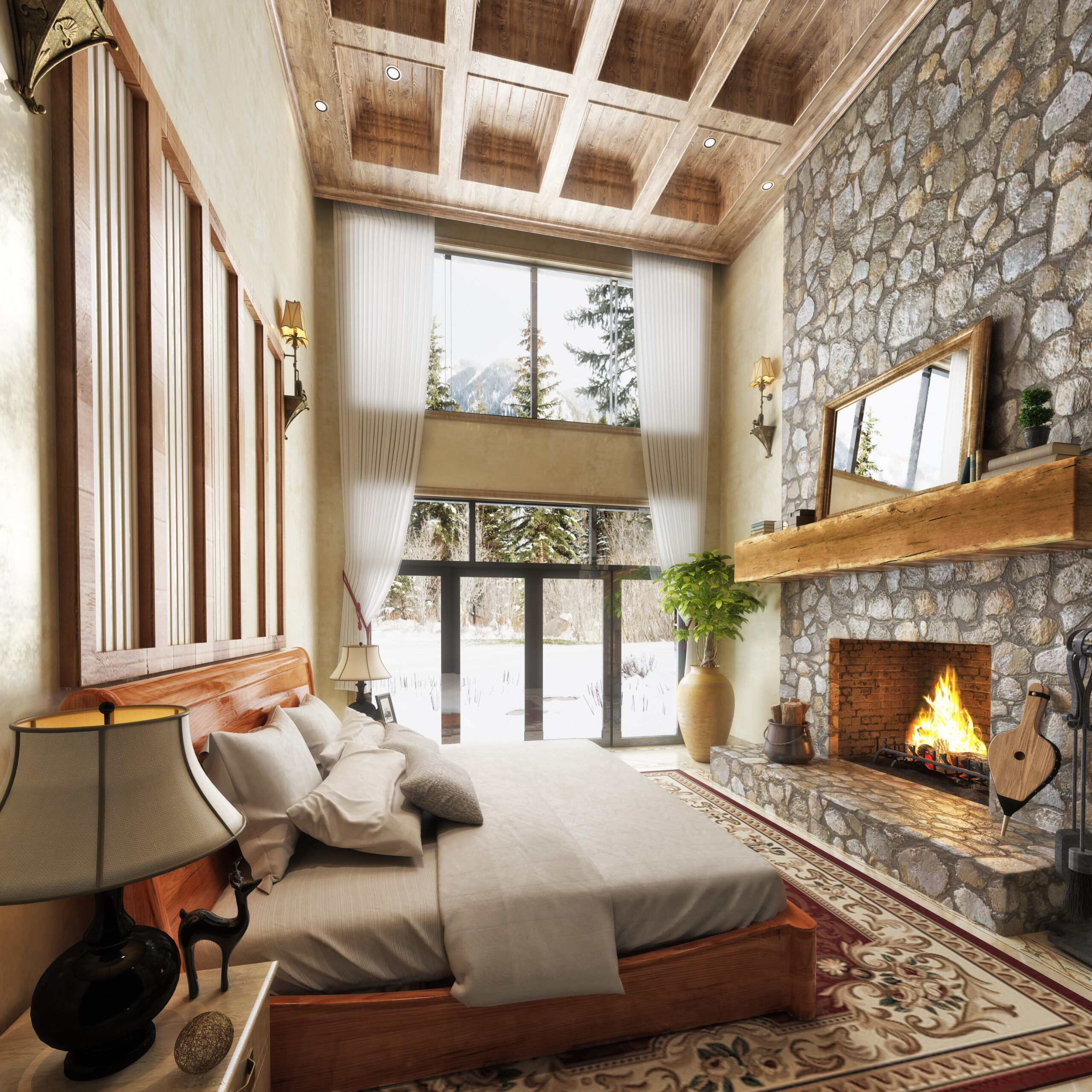 Wood Burning Fireplace Vacation Home with stone surround